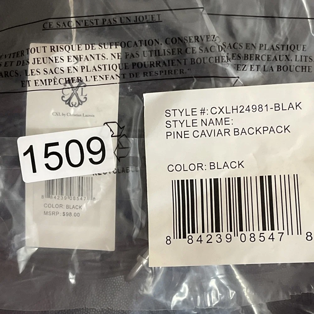 NWT CXL by Christian Lacroix Pine Caviar Backpack‎ Black Zip , Travel, School